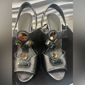 Vince Camuto jeweled gun metal heels